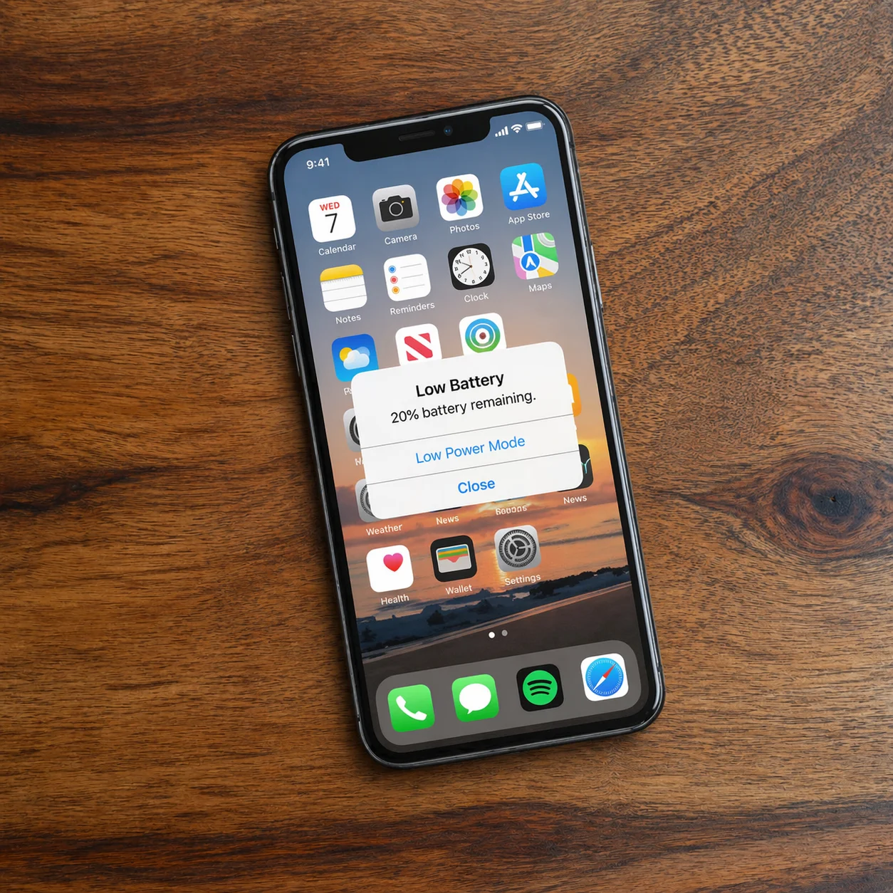 iPhone with a Low Battery indicator